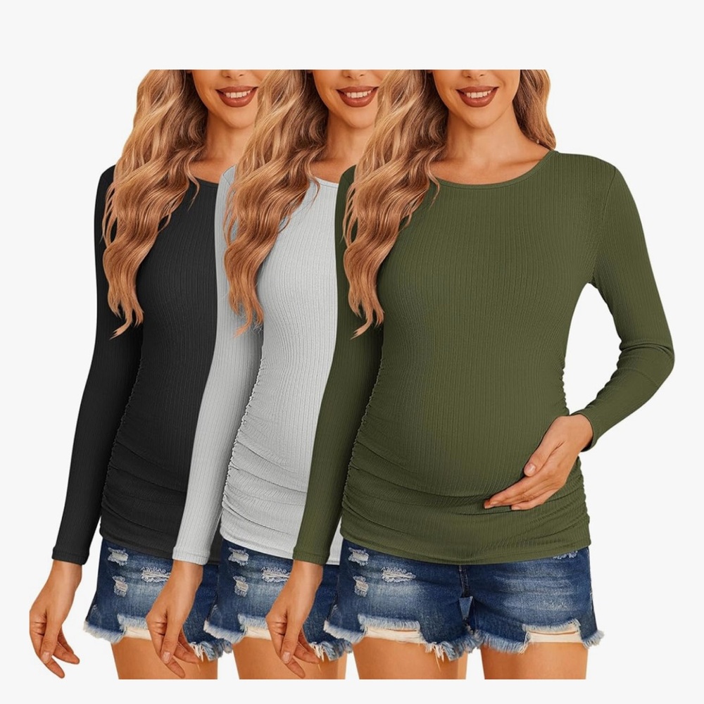 Gray Ribbed Fitted Blouse